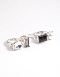 Rhodium Mixed Stone Double Finger Ring - link has visual effect only