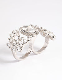 Rhodium Pear Double Finger Ring - link has visual effect only
