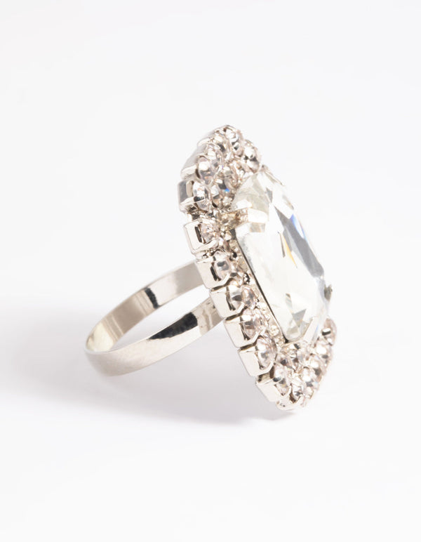 Rhodium Square Statement Stone Ring