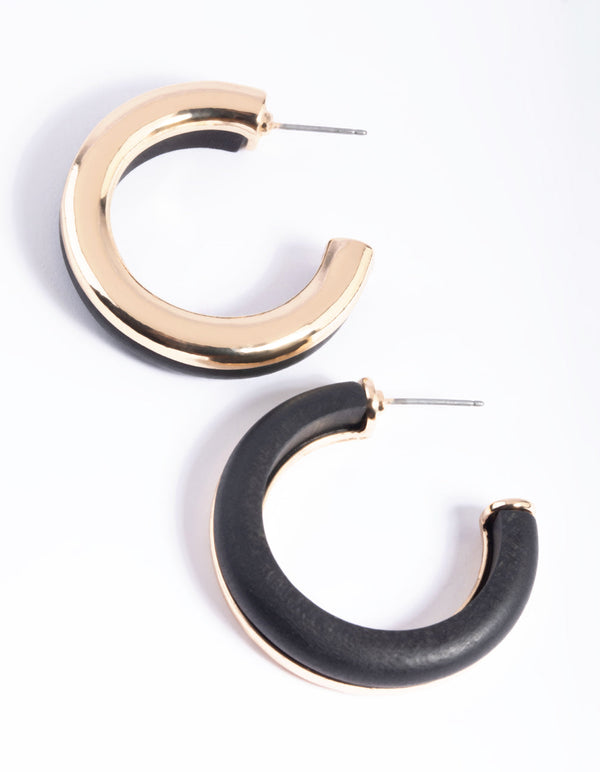 Black Half Clear Hoop Earrings