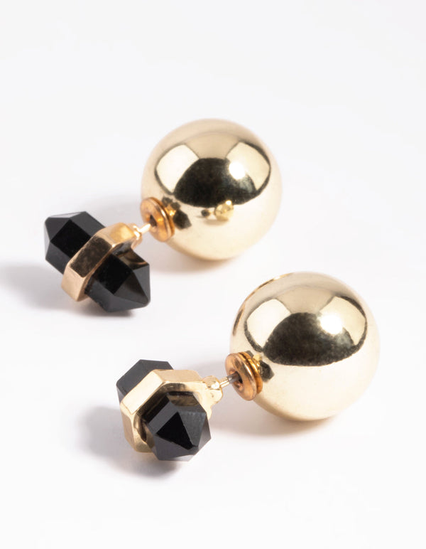 Gold and Black Sandwich Stud Earrings