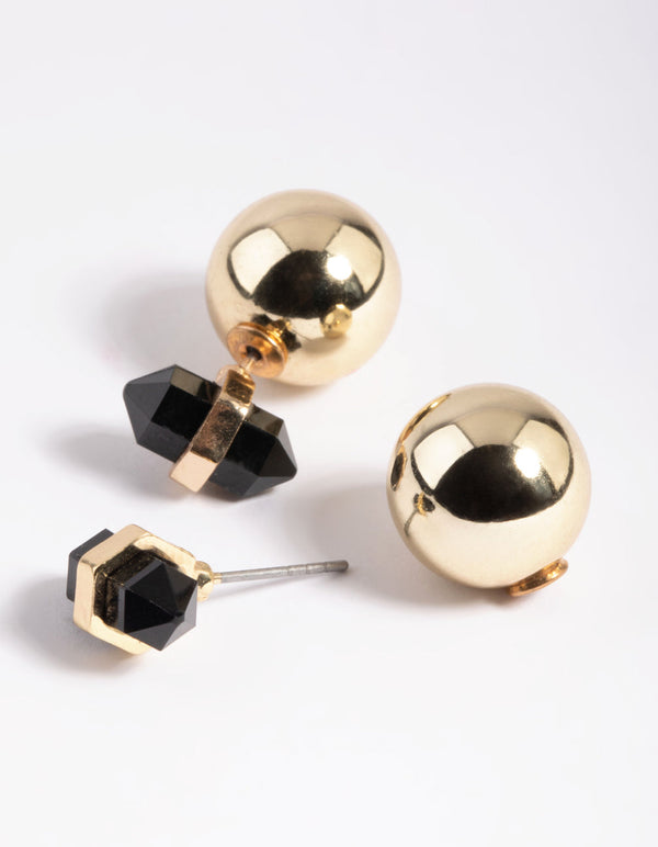 Gold and Black Sandwich Stud Earrings