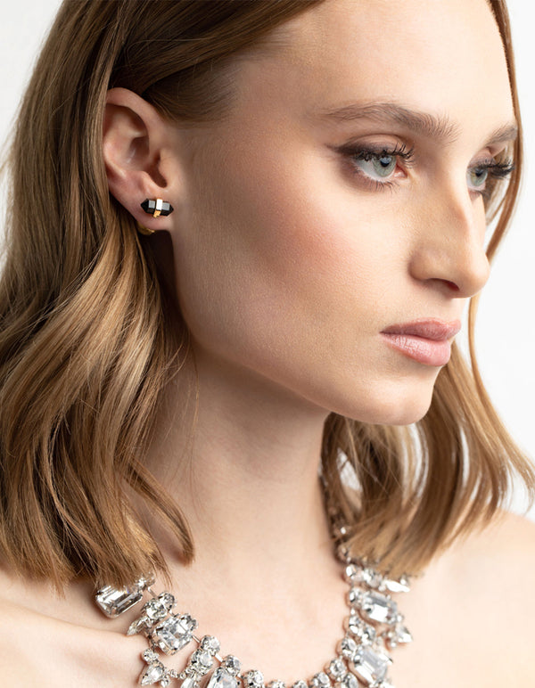 Gold and Black Sandwich Stud Earrings