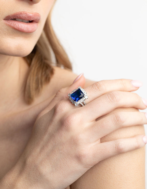 Sapphire Cubic Zirconia Asscher Ring