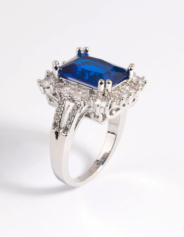 Sapphire Cubic Zirconia Asscher Ring