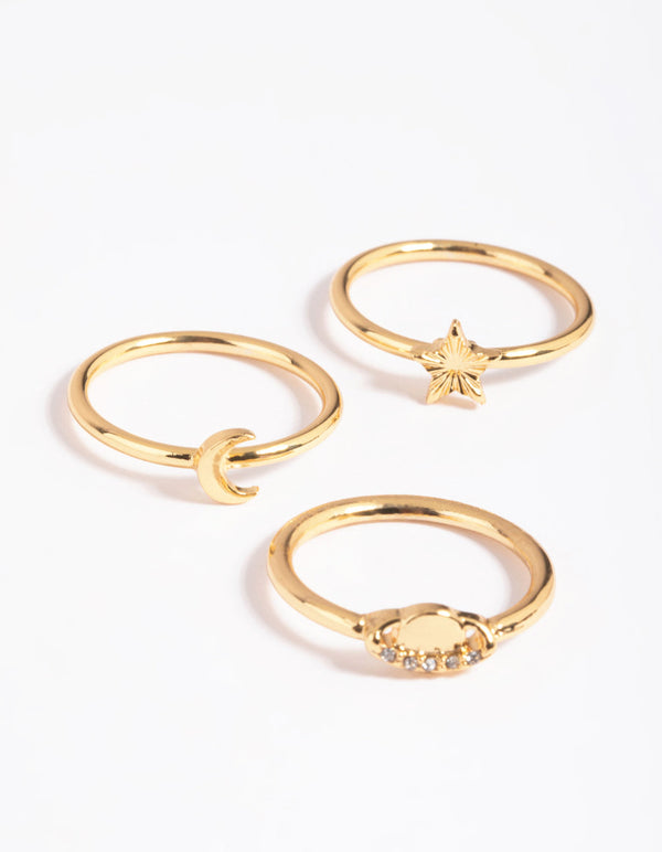 Gold Plated Star Planet Peace Ring