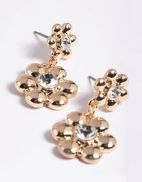 Gold Diamante Flower Drop Earrings - link has visual effect only