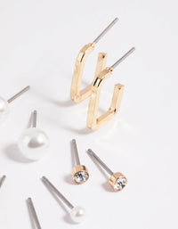 Gold Pearl Stud and Hoop Earring Pack - link has visual effect only