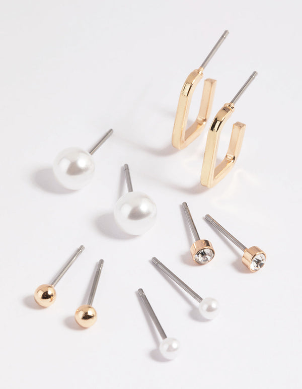 Gold Pearl Stud and Hoop Earring Pack