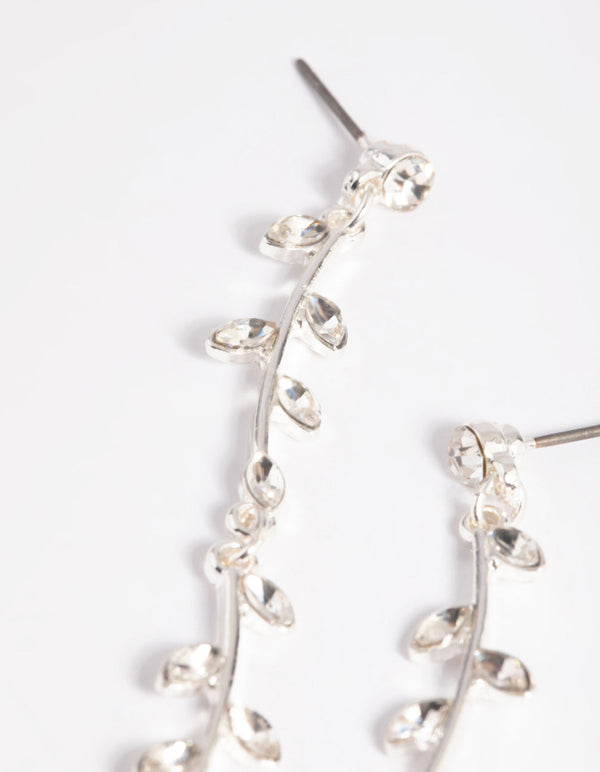 Silver Diamante Flower Vine Drop Earrings