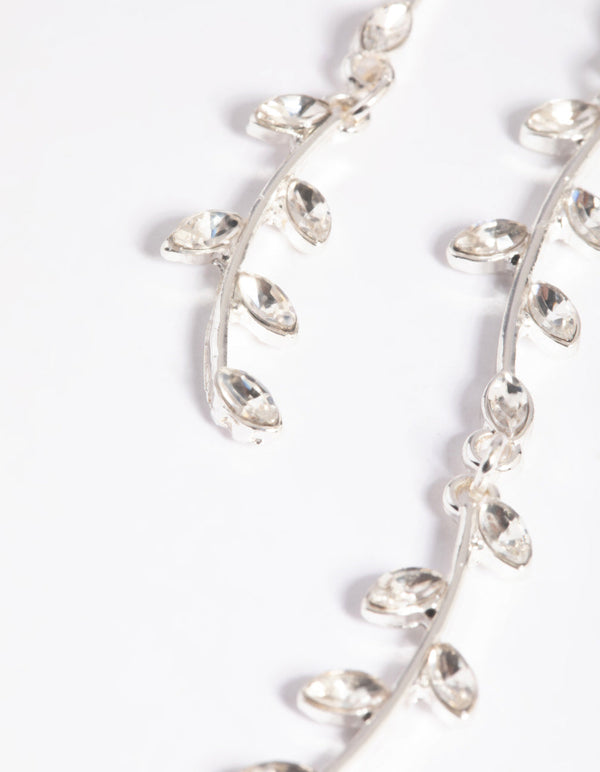 Silver Diamante Flower Vine Drop Earrings