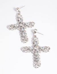 Rhodium Diamante Cross Drop Earrings - link has visual effect only