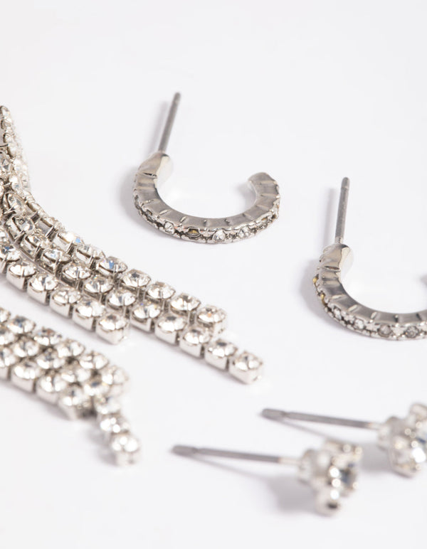 Rhodium Diamante Stud and Hoop Earring Pack