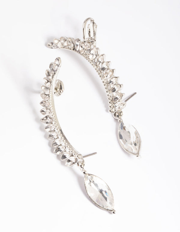 Silver Diamante Marquise Cuff Earrings