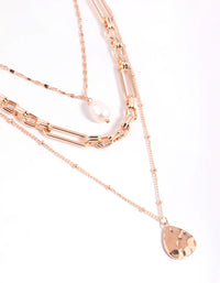 Rose Gold Multi Row Pearl and Coin Necklaces - link has visual effect only