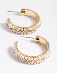 Gold Plated Diamond and Pearl Large Hoop Earrings - link has visual effect only