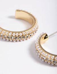 Gold Plated Diamond and Pearl Large Hoop Earrings - link has visual effect only