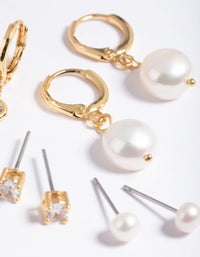 Gold Plated Freshwater Pearl Cubic Zirconia Earring Pack - link has visual effect only