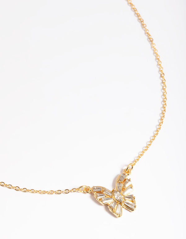 Gold Plated Diamante Butterfly Necklace