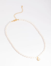 Gold Plated Freshwater Pearl Oval Drop Necklace - link has visual effect only