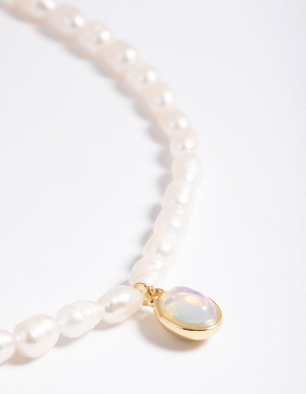 Gold Plated Freshwater Pearl Oval Drop Necklace