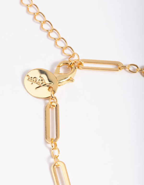 Gold Plated Fresh Water Pearl Oval Chain Link Necklace