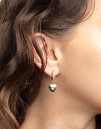 Gold Diamante Heart Locket Huggie Hoop Earrings - link has visual effect only
