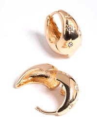 Gold Diamante Star Huggie Hoop Earrings - link has visual effect only