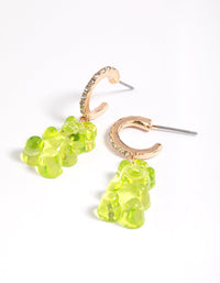 Gold Diamante Green Gummy Bear Earrings - link has visual effect only