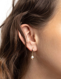 Gold Pearl Drop Huggie Earrings - link has visual effect only
