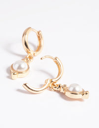 Gold Pearl Drop Huggie Earrings - link has visual effect only