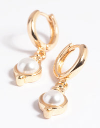 Gold Pearl Drop Huggie Earrings - link has visual effect only