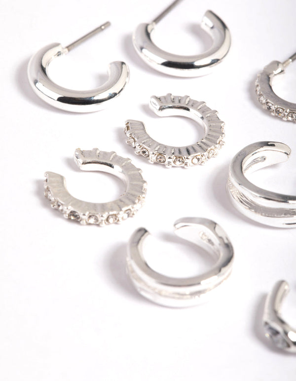 Sterling Silver Diamante Hoops 5 Pack