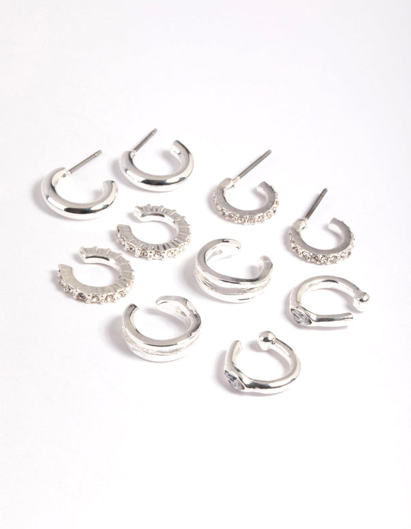 Sterling Silver Diamante Hoops 5 Pack