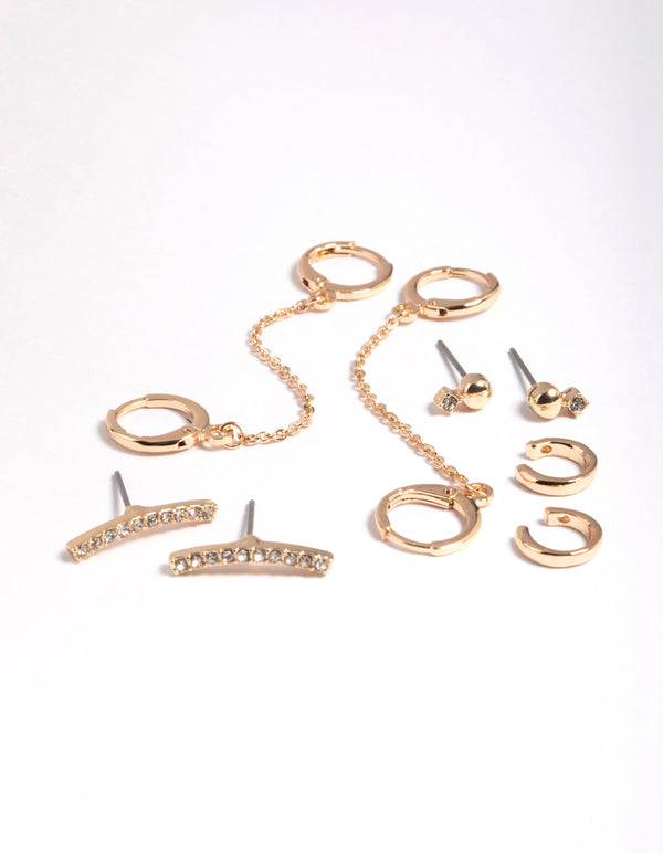 Gold Chain Huggie Hoop Earring Pack