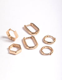 Gold Mini Shaped Huggie Earrings 3 Pack - link has visual effect only