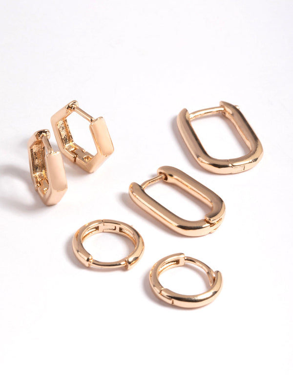 Gold Mini Shaped Huggie Earrings 3 Pack