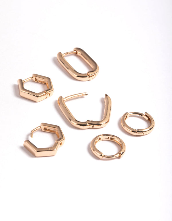 Gold Mini Shaped Huggie Earrings 3 Pack