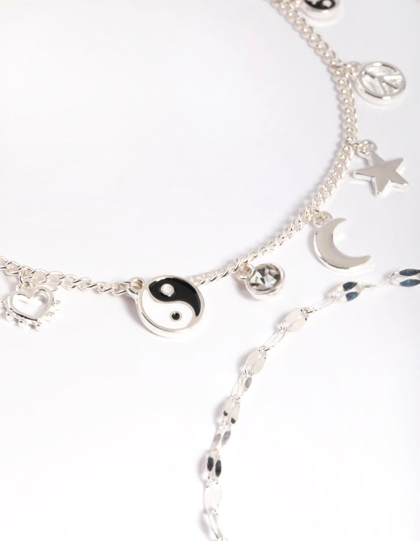 Silver 90s Charm Choker and Anklet Pack