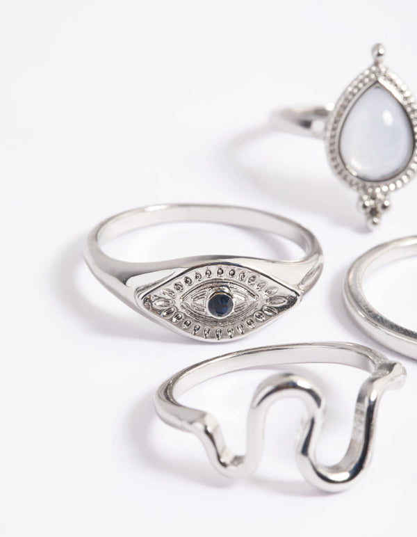 Rhodium Celestial Eye Ring 3-Pack