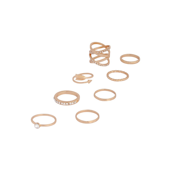 Gold Double Crossover Diamante Ring 8 Pack
