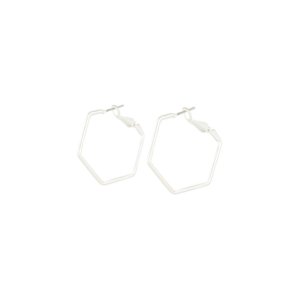 Rhodium Hexagon Hoop Earrings