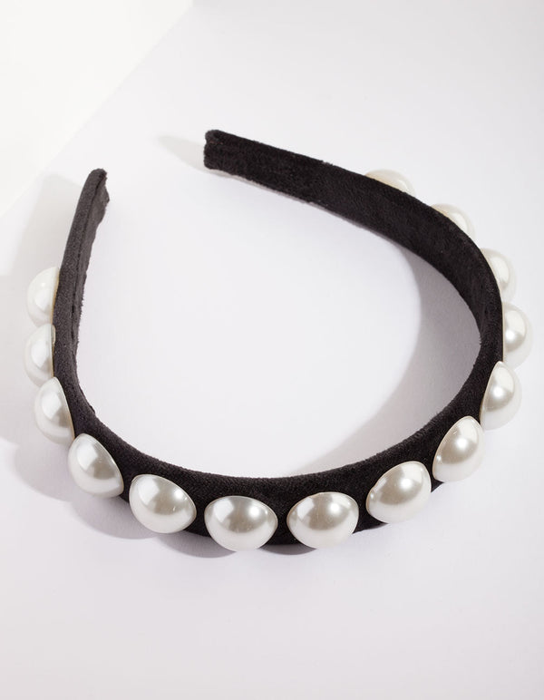 Black White Bead Pearl Headband