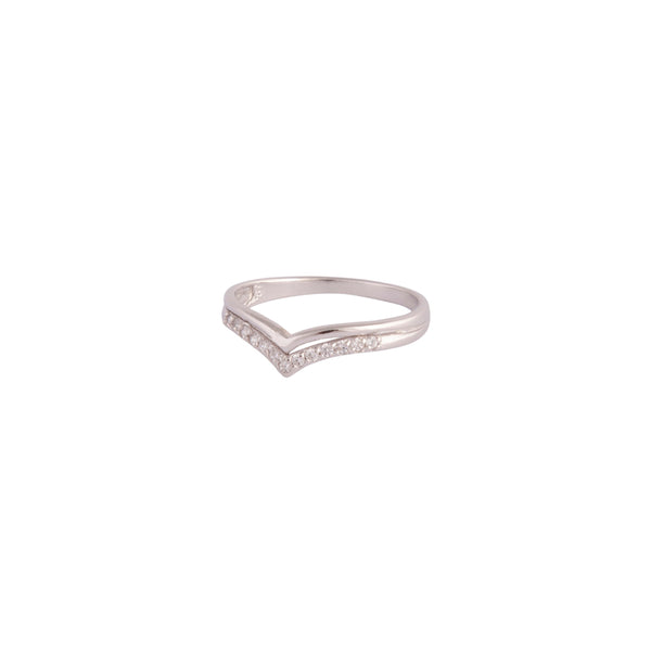 Sterling Silver Diamante Double Chevron Ring