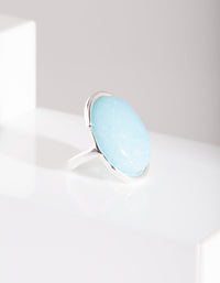 Silver Blue Synthetic Opal Stone Ring - link has visual effect only
