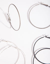 Silver Black Mixed Hoop Earring 3 Pack - link has visual effect only