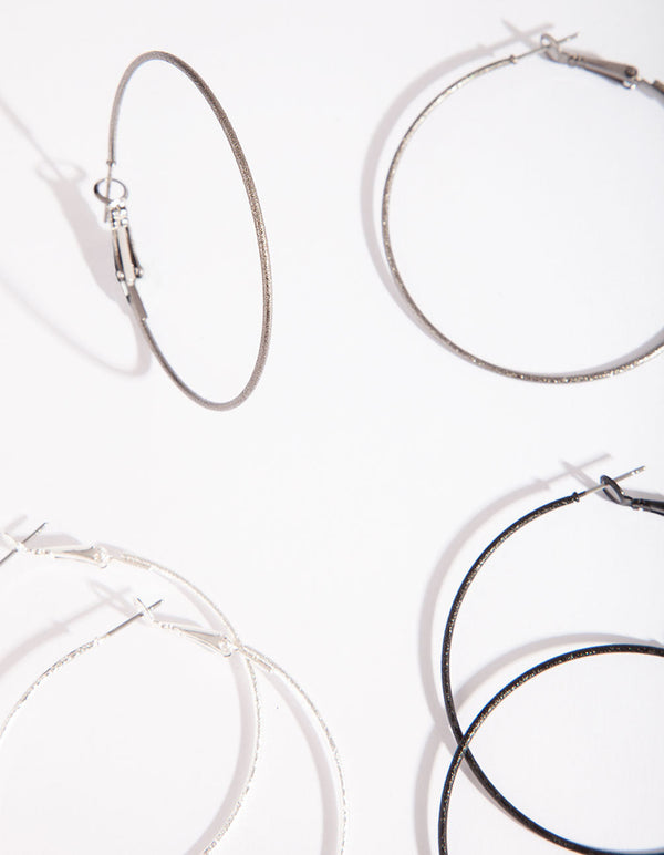 Silver Black Mixed Hoop Earring 3 Pack