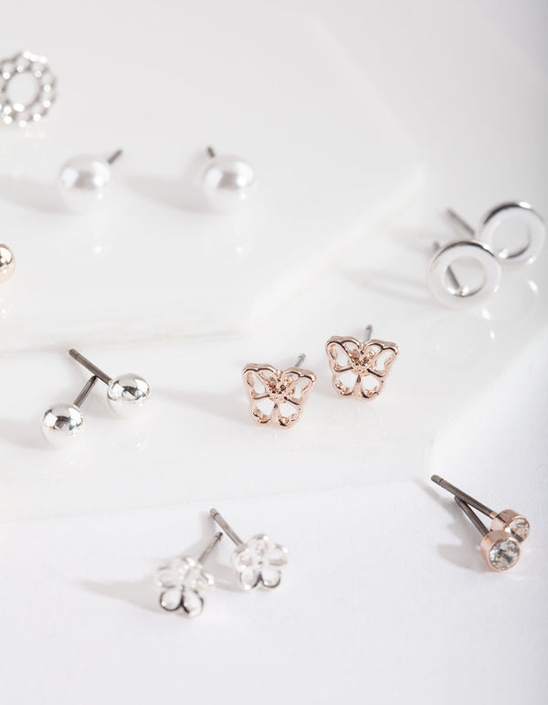 Mixed Metal Butterfly Stud Earring Pack