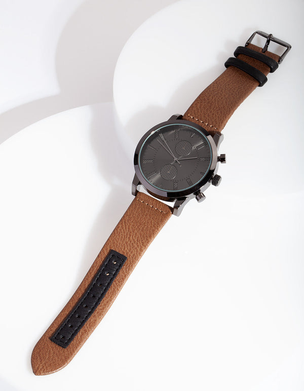 Brown and Black PU Strap Watch