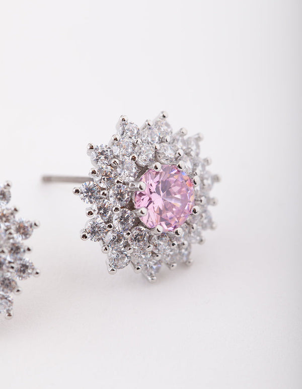 Diamond Simulant Flower Cluster Stud Earrings